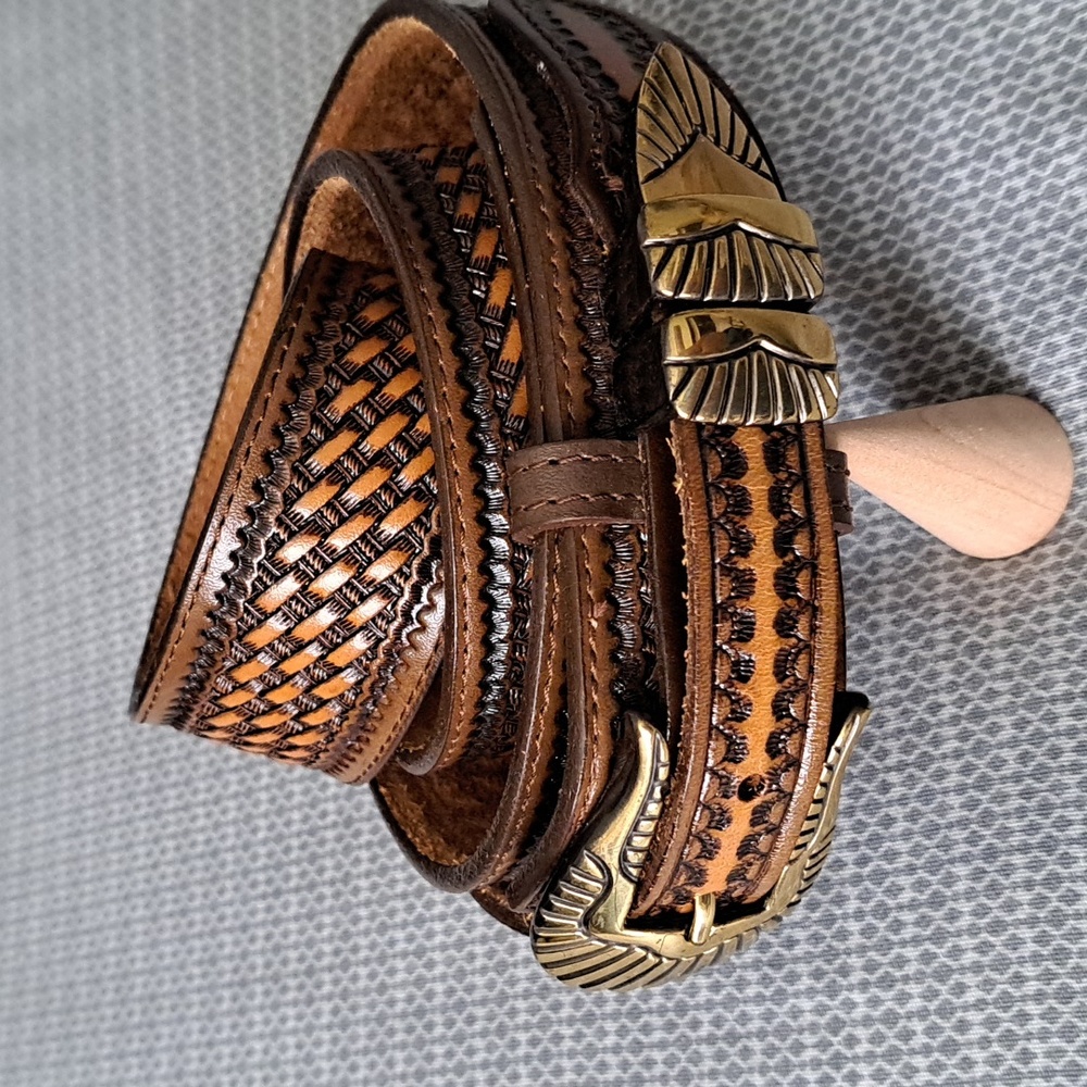 Nocona Men's Belt - Sz. 34 - Brass Buckle and Accents